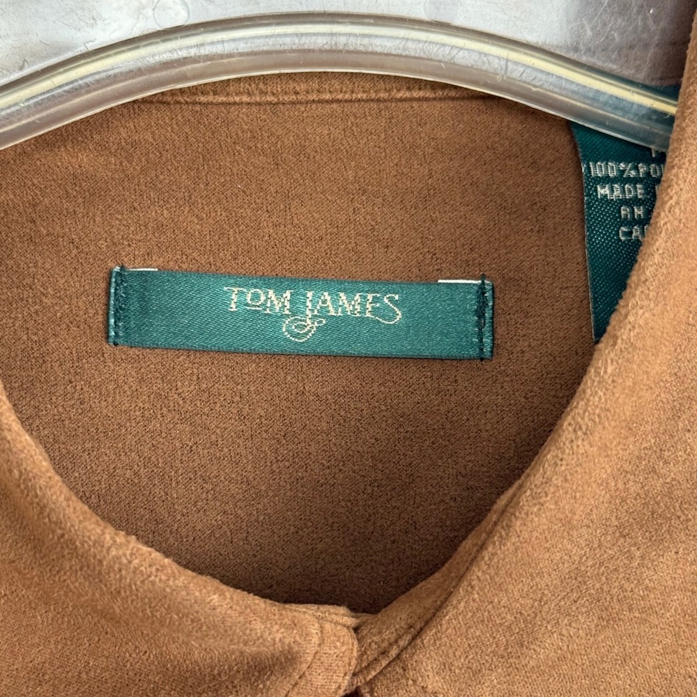 Tom James Faux Suede Button‎ Front Shirt Brown Long Sleeve Men's Medium - Picture 3 of 6